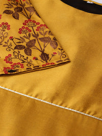 Thumbnail for Ahalyaa Women's Mustard Poly Silk Printed Kurta Skirt Set With Dupatta