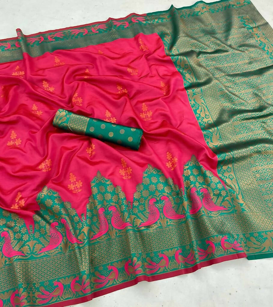 DEIANA'S Beautiful Golden Jari with New Design Soft Lichi Silk Saree - Red - Distacart