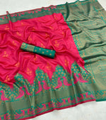 Thumbnail for DEIANA'S Beautiful Golden Jari with New Design Soft Lichi Silk Saree - Red - Distacart