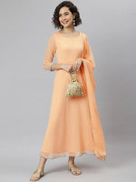 Thumbnail for Janasya Peach-Coloured Flared Sleeves Georgette Anarkali Kurta - Distacart