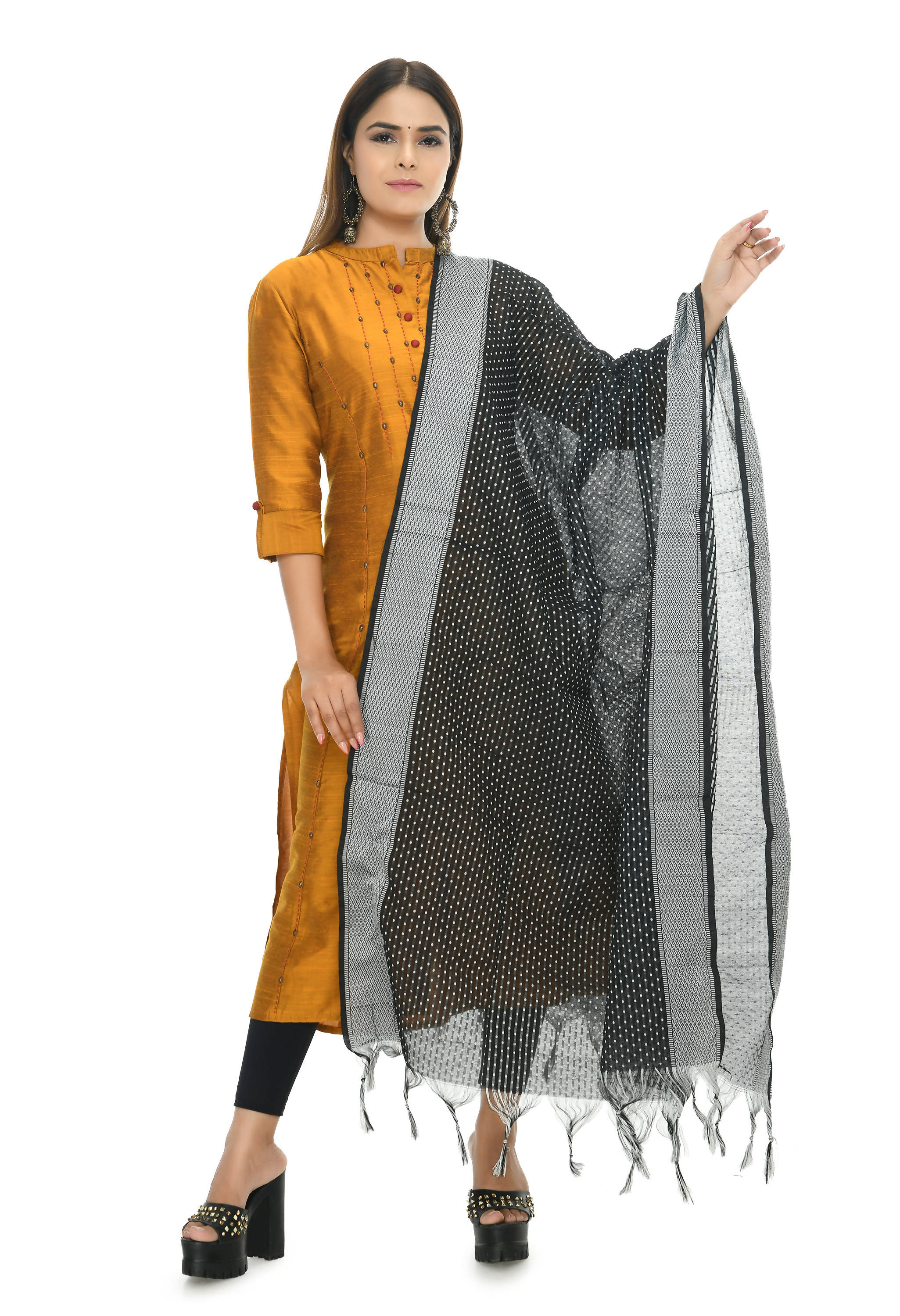 Mominos Fashion Moeza Handloom Cotton Black Dot Dupatta - Distacart