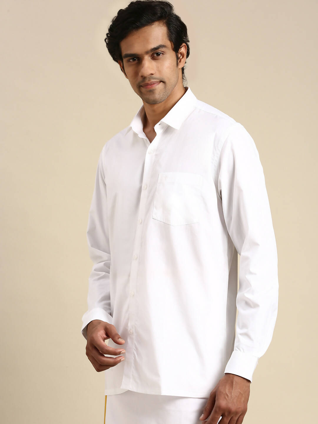 Ramraj Cotton Mens Full Sleeve Formal 100 % Cotton White Shirt - Distacart