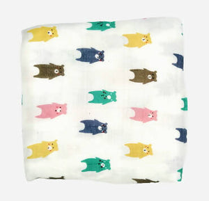 Kindermum Organic Cotton Muslin Swaddle Blanket 110 Cm X 110 Cm - Set Of 2 - Bear And Whale - Distacart
