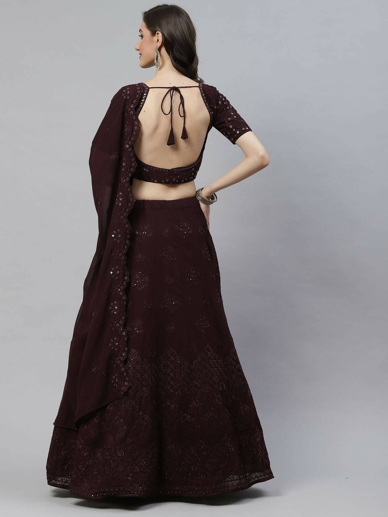 Purple Georgette Thread with Sequins Embroidered work Lehenga Choli with Dupatta - Jivika - Distacart