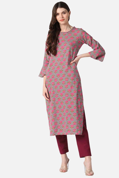 Women's Cotton Fabric Dark Beige Color Printed Fancy Daily Wear Kurti - Rasiya - Distacart