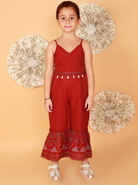 Lil Drama Girls Printed Jumpsuit - Red - Distacart