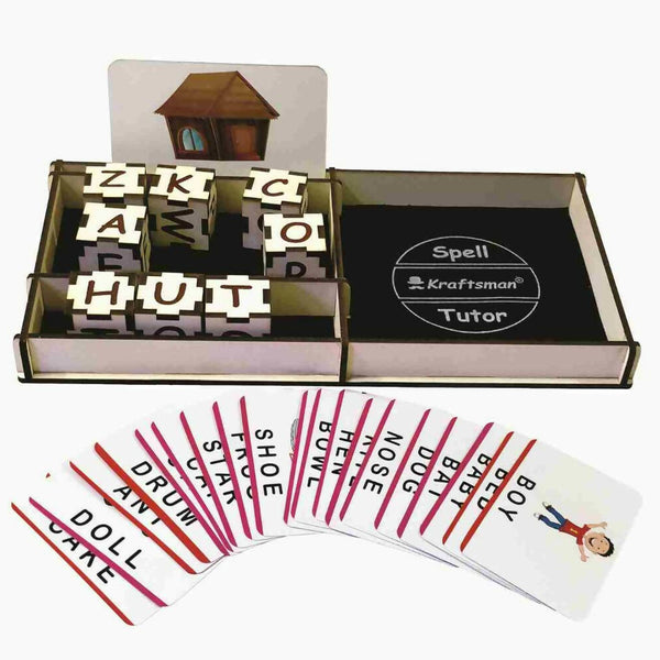 Kraftsman Wooden Spell Tutor Spelling Learning Game With Flash Cards | Educational Toys & Return Gift - Distacart