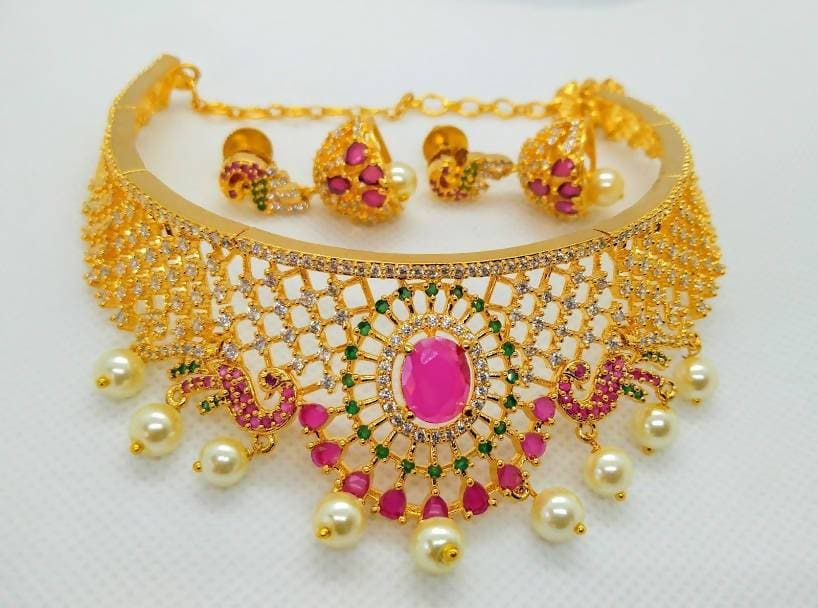 Multicolor AD Peacock Bridal Choker