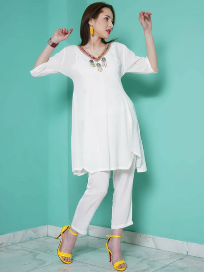 Women Republic White Rayo N Crepe Coord Set - Distacart