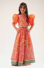 Thumbnail for Lil Drama Raangoli Girls Orange Lehanga Choli Set - Distacart