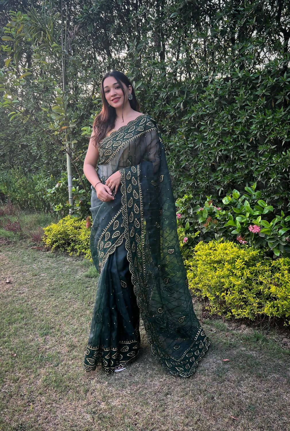 Vamsee Green Organza Saree - Distacart