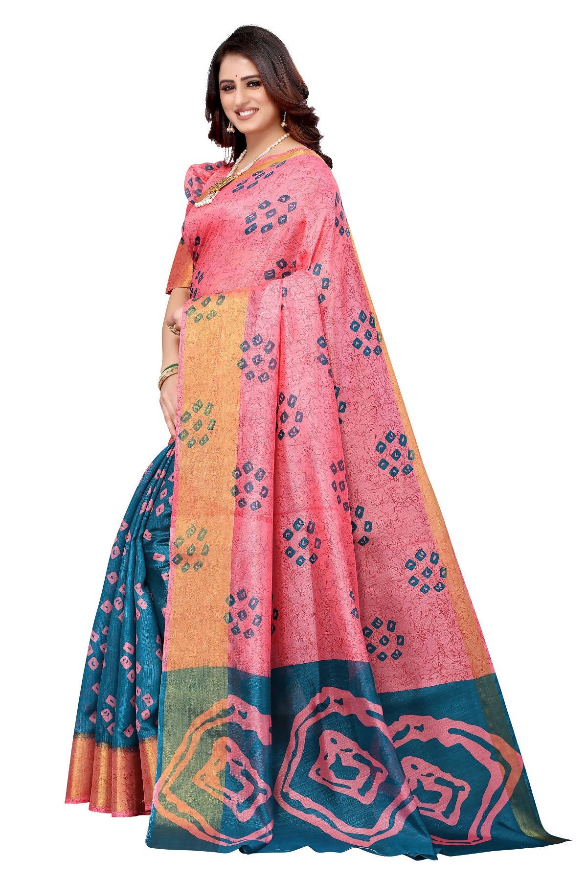 Vamika Ethnic Fire Rama Jari Border Linen Saree - Distacart