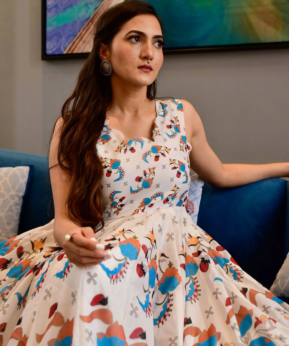 Casual Designer Offwhite Cotton Silk Gown - Anbazaar - Distacart