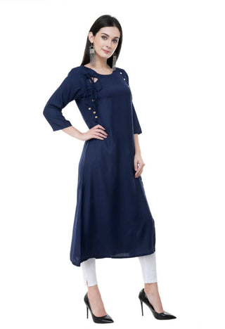 Women's Navy Kurti With Dori Tassels - G & A Apparels - Distacart