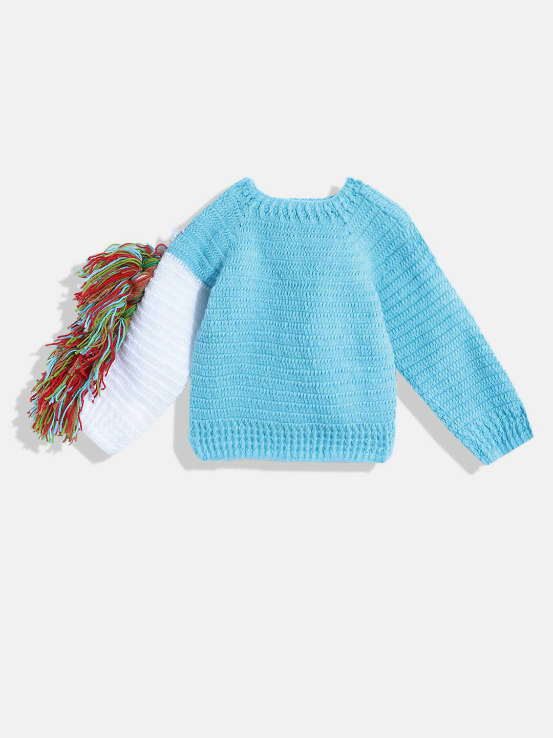 Chutput Kids Woollen Hand Knitted Full Sleeves Pony Detail Sweater - Blue - Distacart