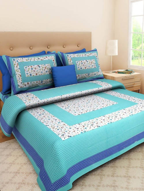 Vamika Printed Cotton Latest Sea Green Bedsheet With Pillow Covers (LEOC_BIND_SG) - Distacart