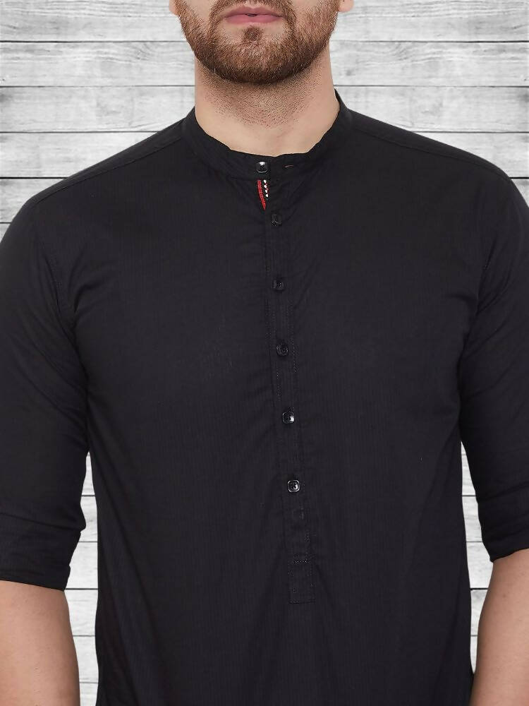 Even Apparels Pure Cotton Black Short Kurta - Black - Distacart