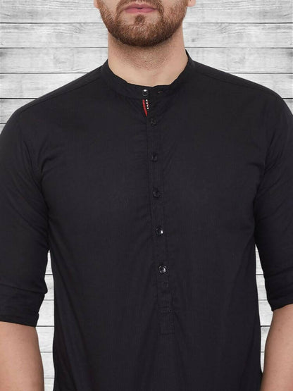 Even Apparels Pure Cotton Black Short Kurta - Black - Distacart