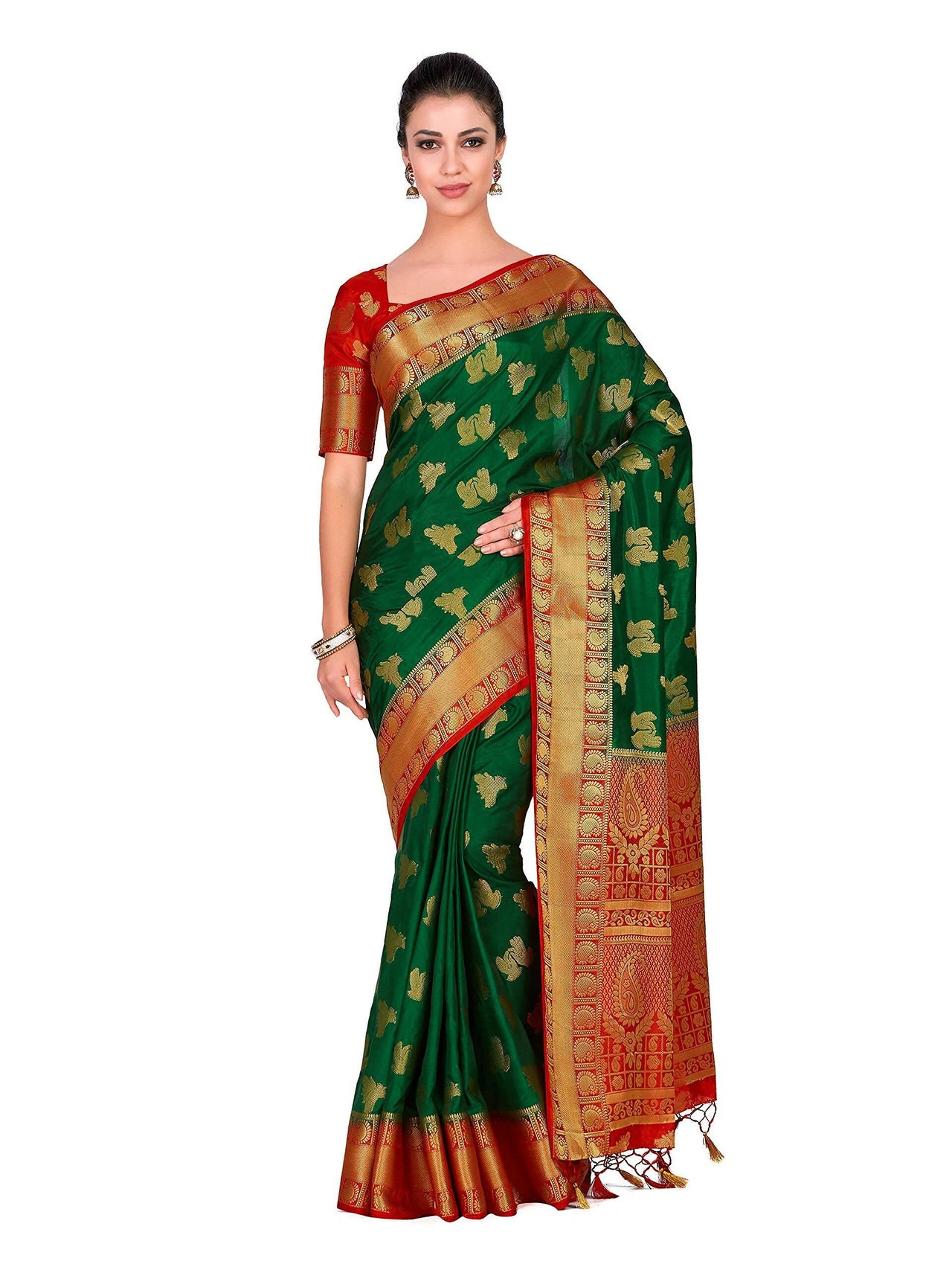Mimosa Women's Green Kanchipuram Silk Saree - Distacart