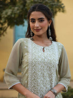 Thumbnail for Juniper Women's Ltgreen Georgette Printed Kurta - Distacart