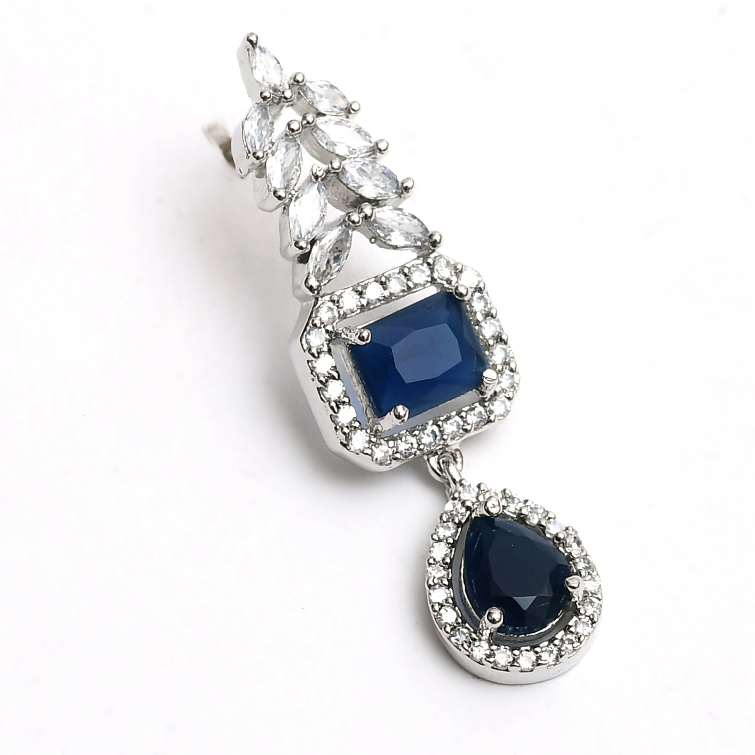 Mominos Fashion Johar Kamal Silver-Plated American Diamond Navy Blue Choker Set - Distacart