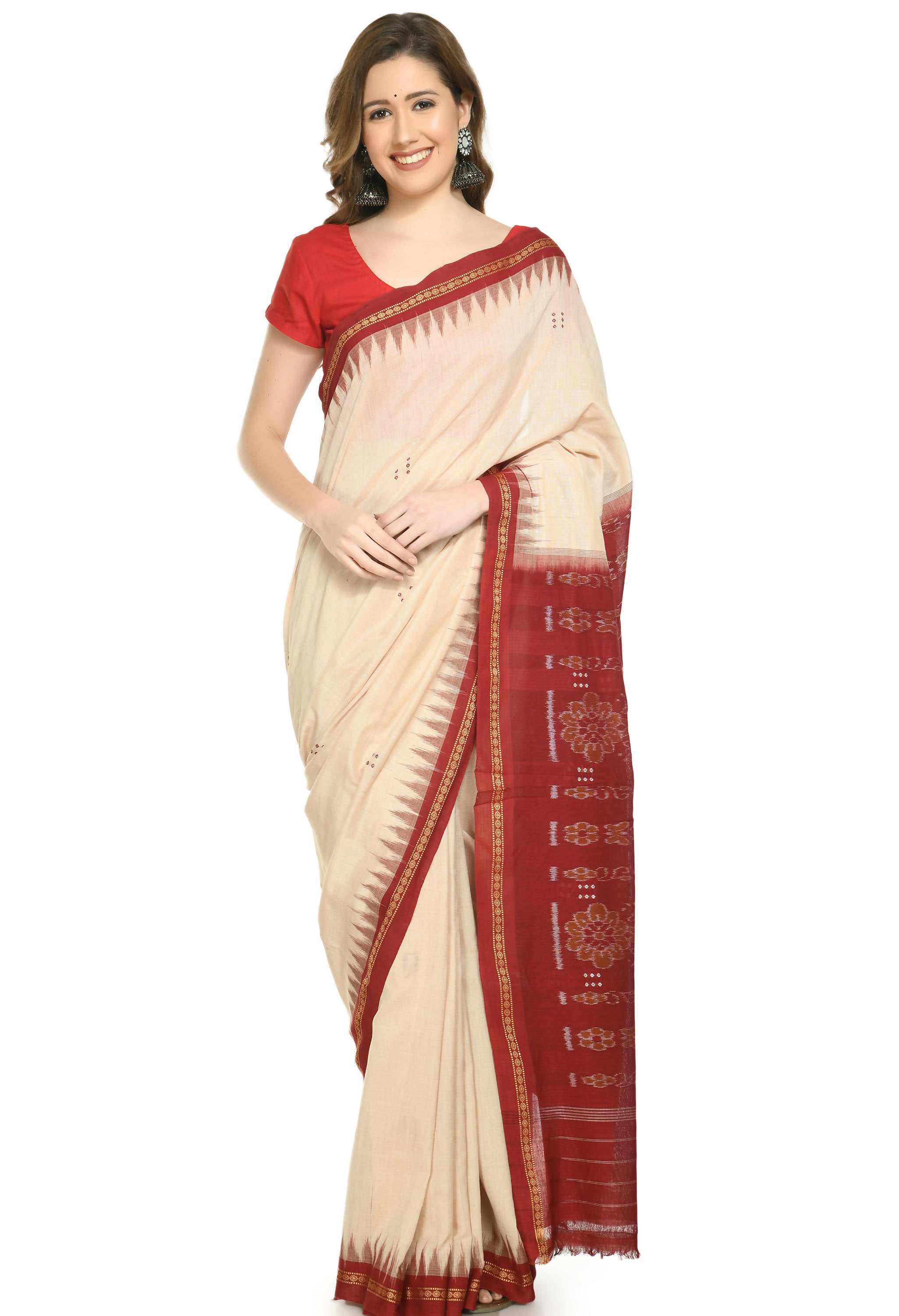 Vamika Sambalpuri Ikat Cotton Special Buti Tasrite & Maroon Saree - Distacart