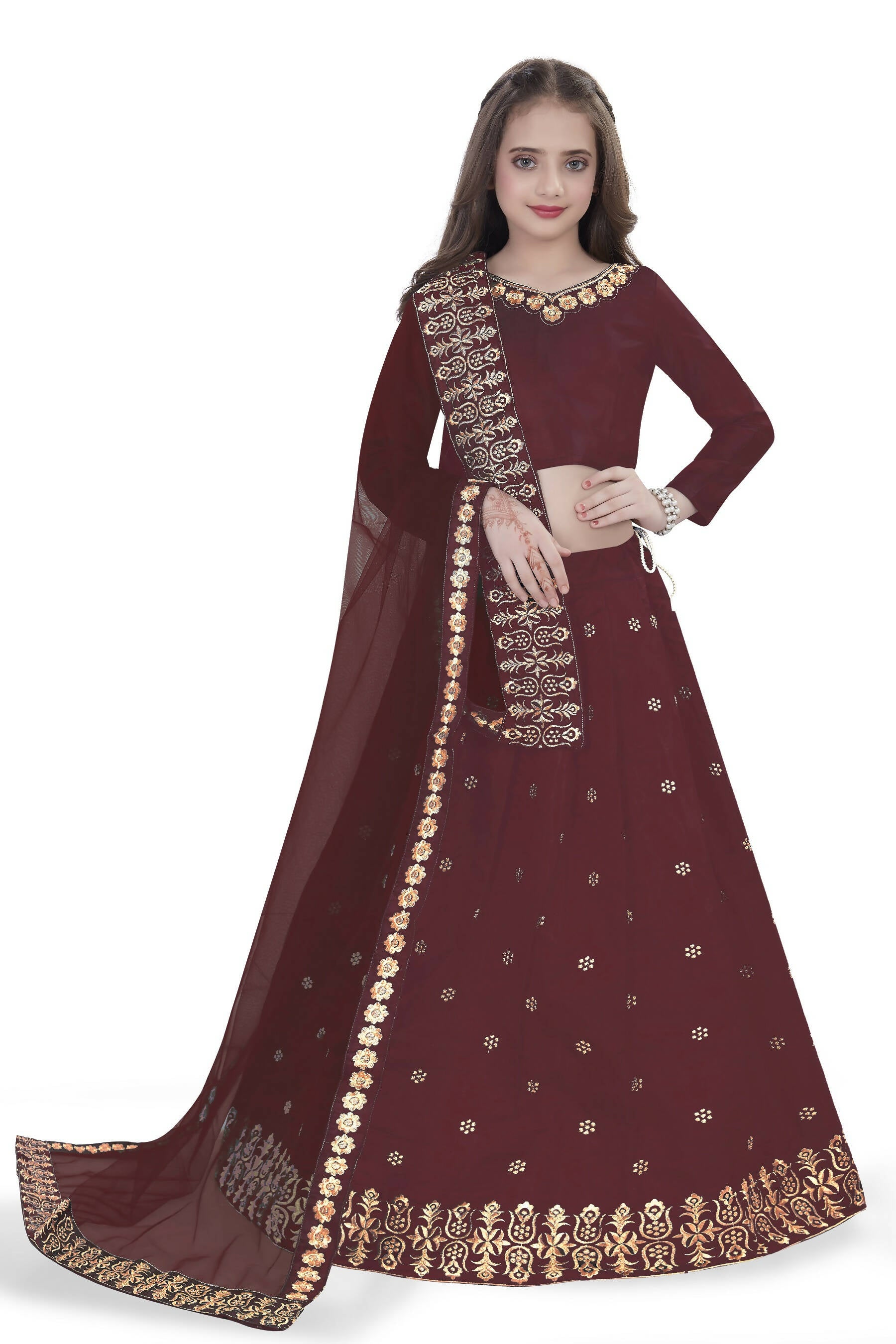 Dwiden Maroon Queen Tafetta Sattin Semi-Stitched Girl's Lehenga Choli - Distacart