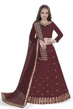 Thumbnail for Dwiden Maroon Queen Tafetta Sattin Semi-Stitched Girl's Lehenga Choli - Distacart