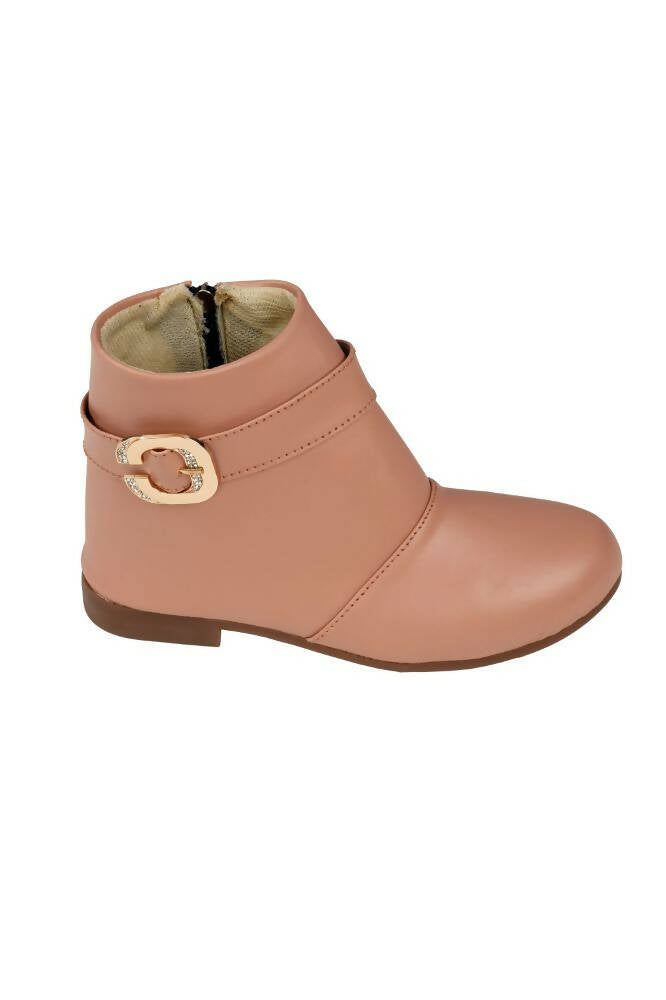 Tiny Bugs Girls Buckle Embellished Anckle Lenght Boots -Peach - Distacart