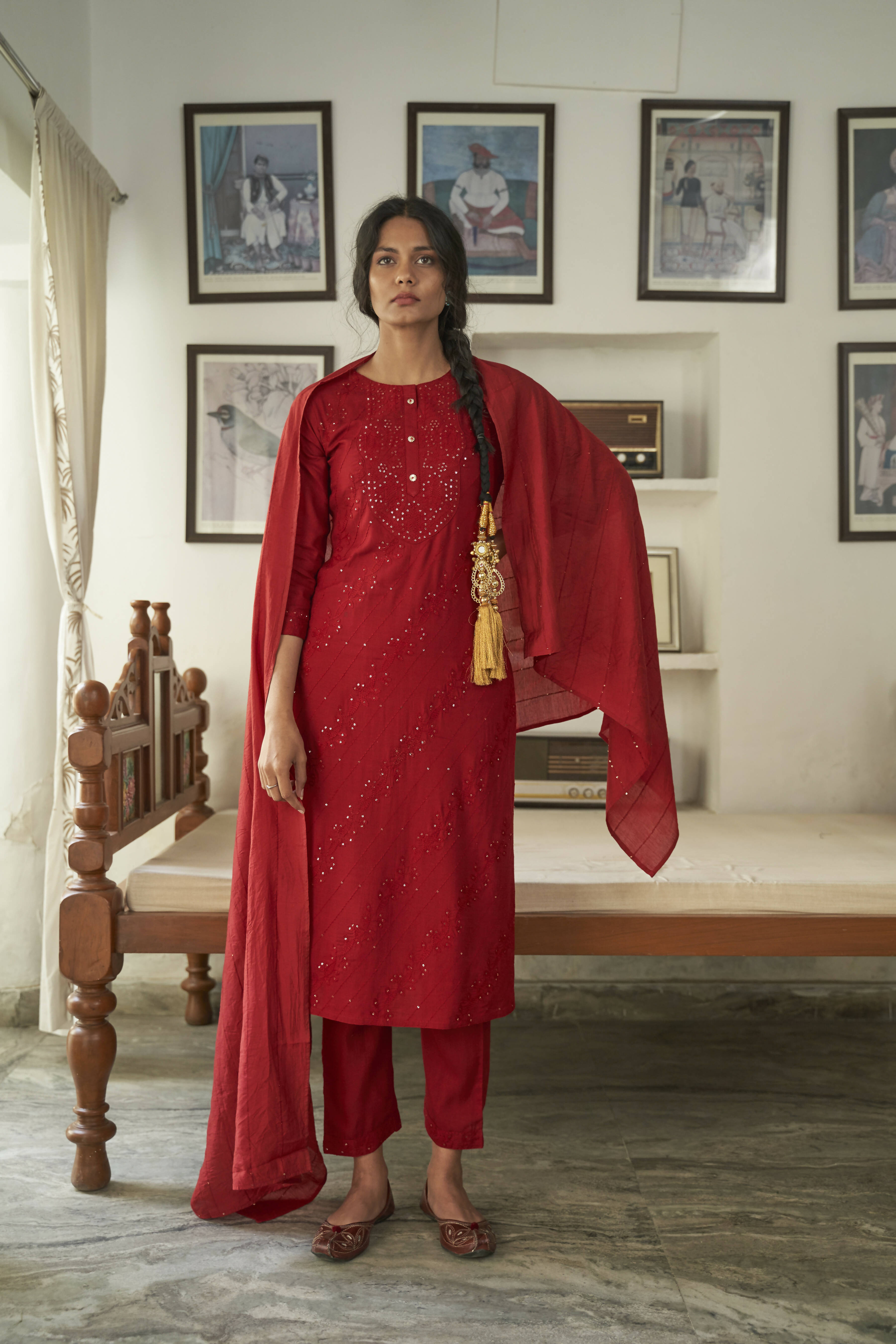 Maroon Rayon Sequence Embroidery work Straight kurta with Pant & Dupatta - Akashara - Distacart