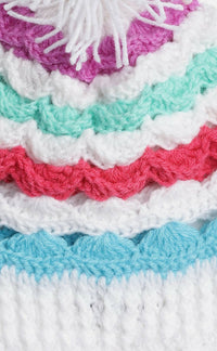 Thumbnail for Chutput Kids Woollen Hand Knitted Striped Design Detailed Bobble Cap - Multi - Distacart