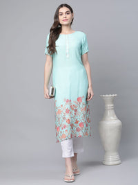 Thumbnail for Ahalyaa Women Sky Blue Rayon Printed Kurta Pant Set