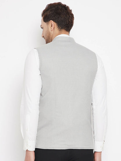 Even Apparels Grey Merino Men's Nehru Jacket-Contrast Lining-Free Pocket Square - Distacart