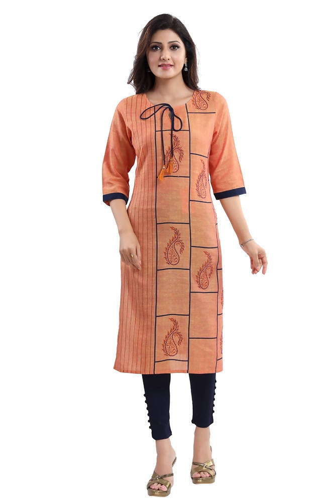 Snehal Creations Saffron Gold South Cotton Block Print Kurta - Distacart