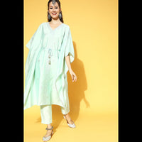 Thumbnail for Women's Sea Green Polyester Woven Design Kaftan Set - Rasiya - Distacart