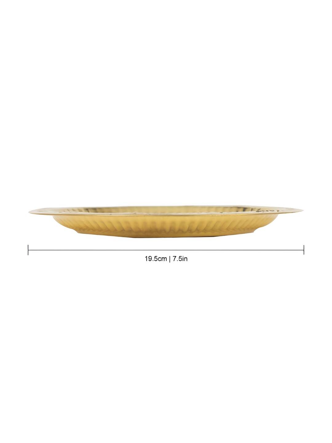 Spillbox Gold-Toned Brass Leaf Thali Round Pooja Essential - Distacart