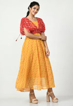 Thumbnail for Myshka Women's Yellow Empire Printed Dress - Distacart