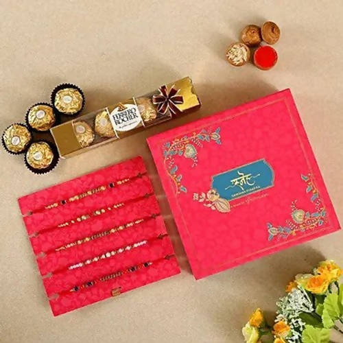 Pretty Designer Rakhi Set With 4 Pcs Ferrero Rocher