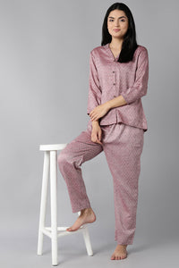 Thumbnail for Women's Mauve Pure Cotton Checks Print Night Suit - Rasiya - Distacart