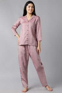 Thumbnail for Women's Mauve Pure Cotton Checks Print Night Suit - Rasiya - Distacart