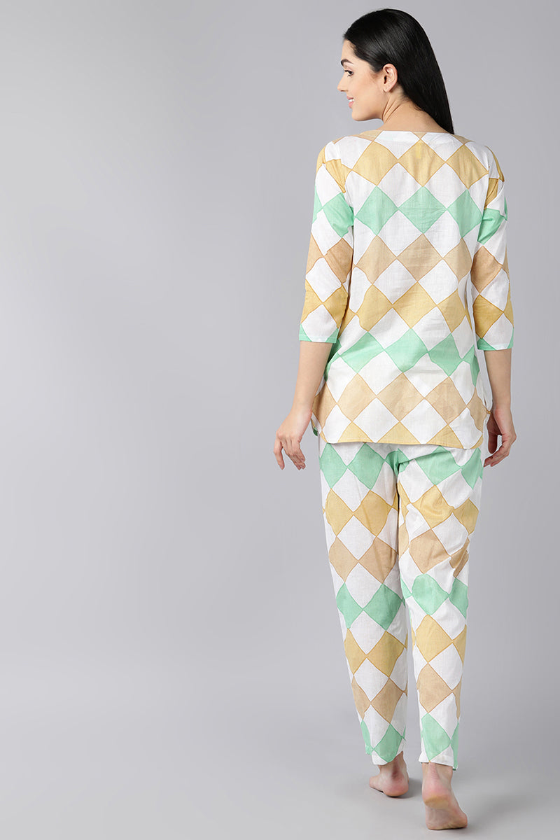 Women's Multi Colour Pure Cotton Geometric Print Night Suit - Rasiya - Distacart