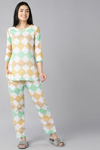 Thumbnail for Women's Multi Colour Pure Cotton Geometric Print Night Suit - Rasiya - Distacart