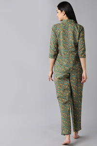 Thumbnail for Women's Green White Pure Cotton Printed Night Suit - Rasiya - Distacart