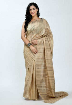 Mominos Fashion Moeza Pure Ghichcha Silk Tussar Golden Color Saree