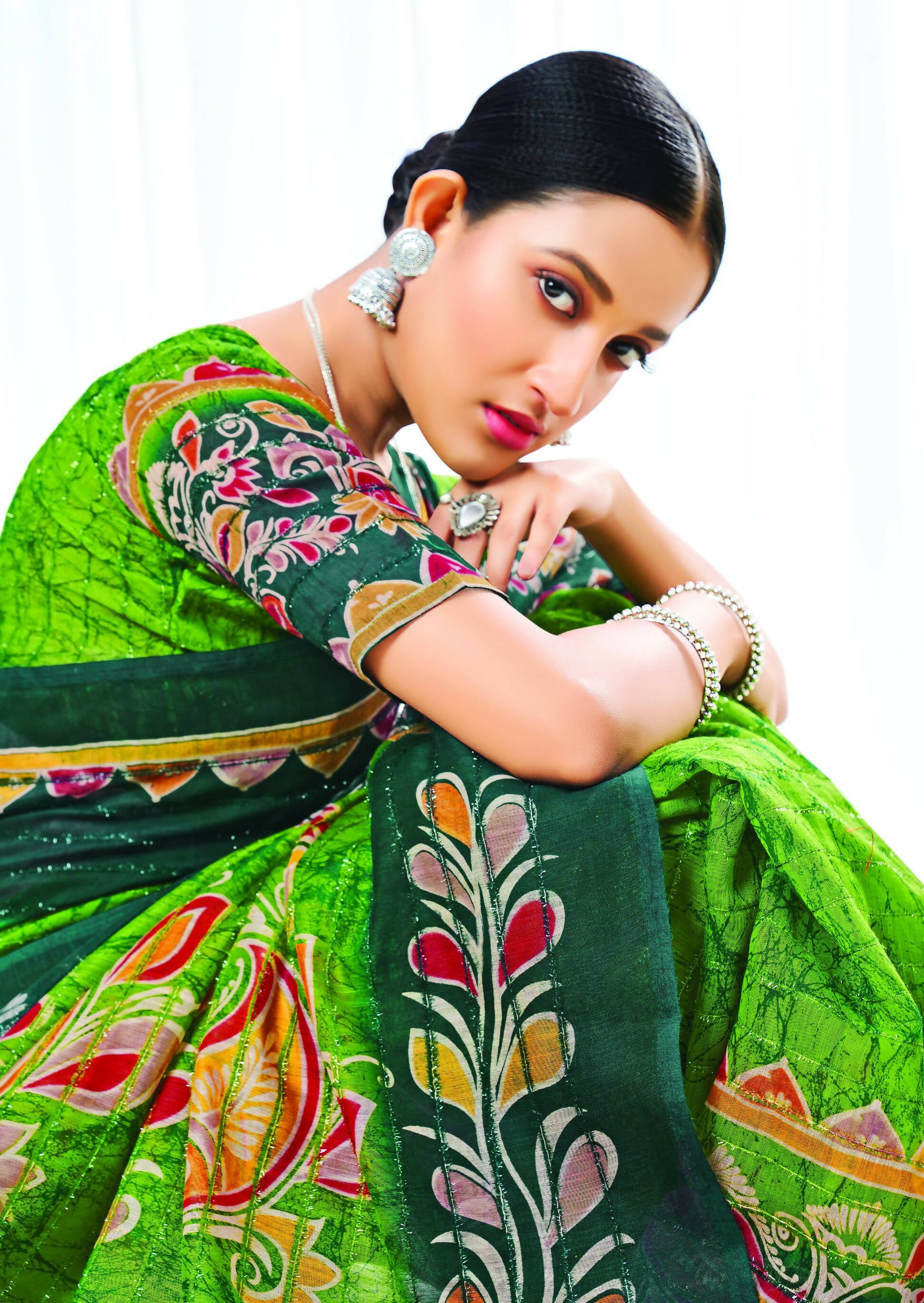 Light Green Chanderi Cotton Floral Printed Saree With Unstitched Blouse Piece - Kathika - Distacart