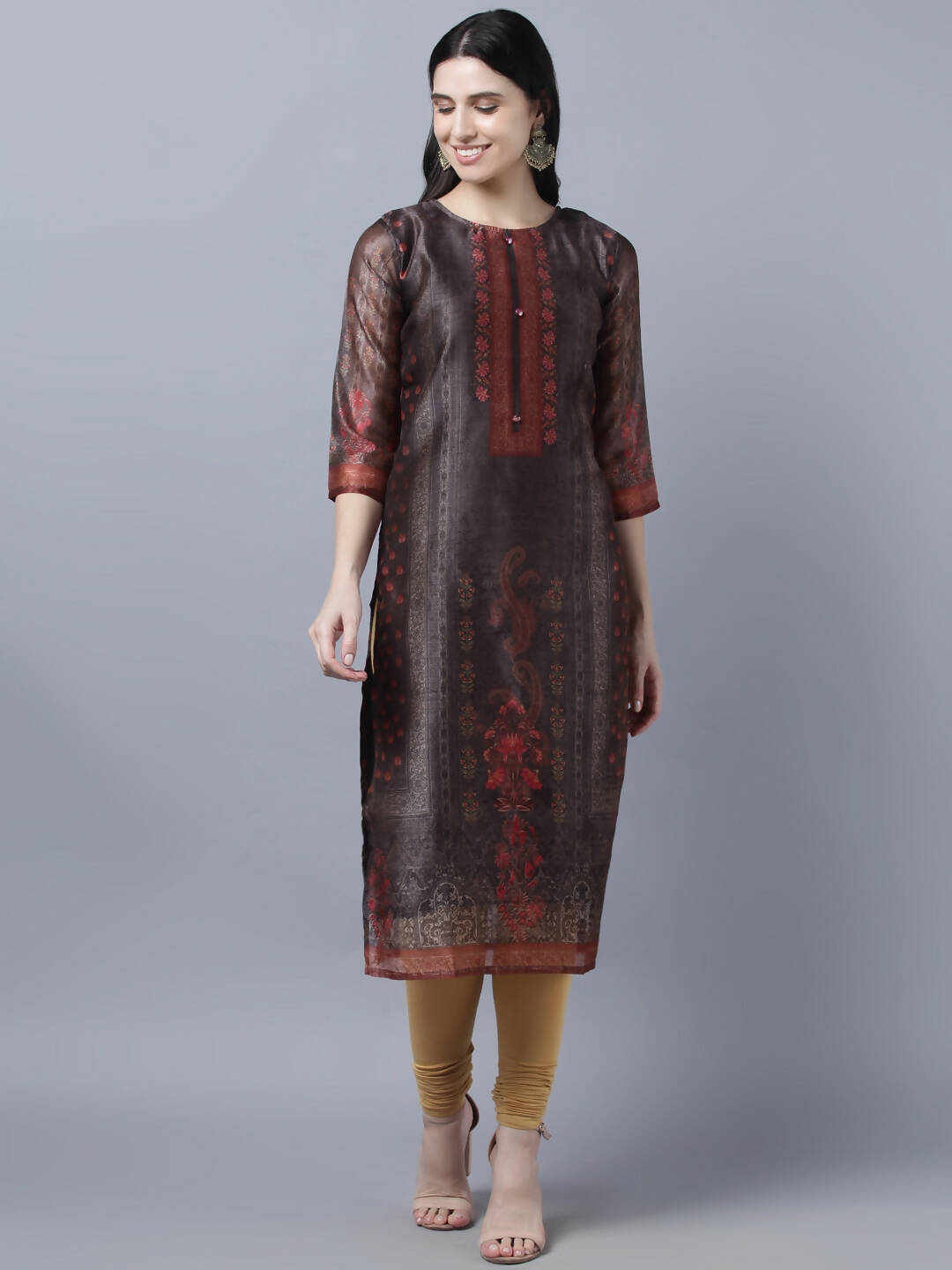 Myshka Women Multicoloured Ethnic Motifs Chanderi Silk Kurta - Distacart
