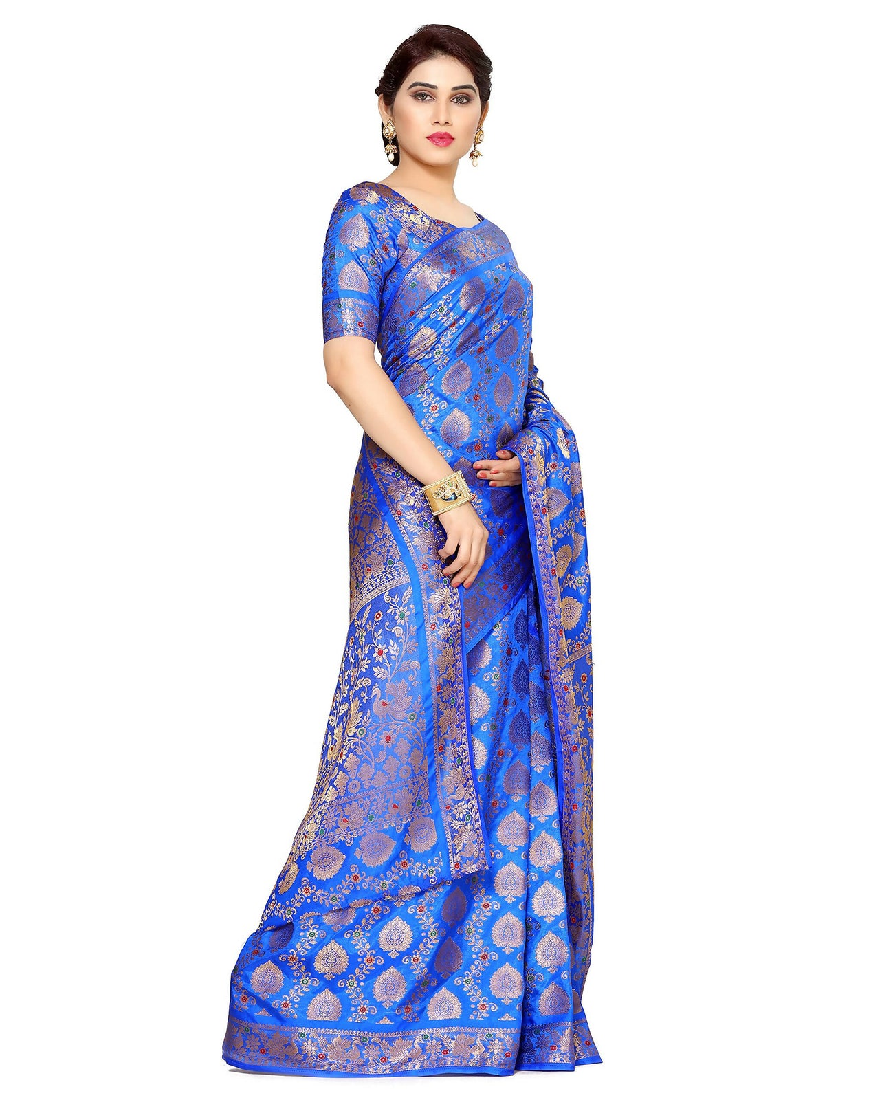 Mimosa Women's Blue Art Silk Kanjivaram Saree - Distacart