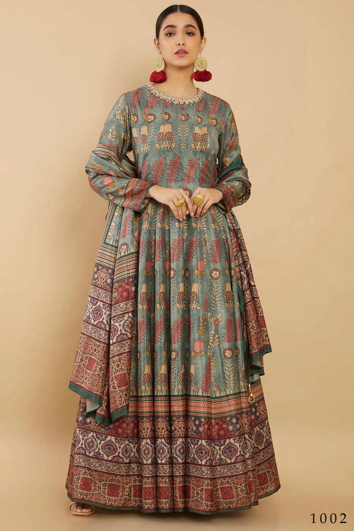 Women's Partywear Designer Green Soft Dola Silk Anarkali suit with Dupatta - Kalishta - Distacart