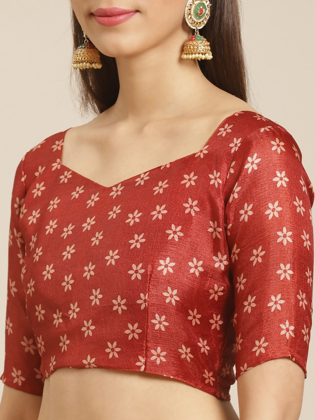 Saree Mall Beige & Red Printed Saree - Distacart