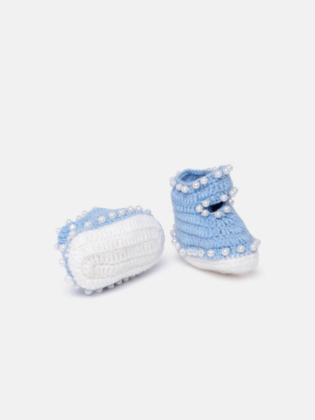 Chutput Kids Woollen Hand Knitted Self Desgin Detailed Booties - Blue - Distacart